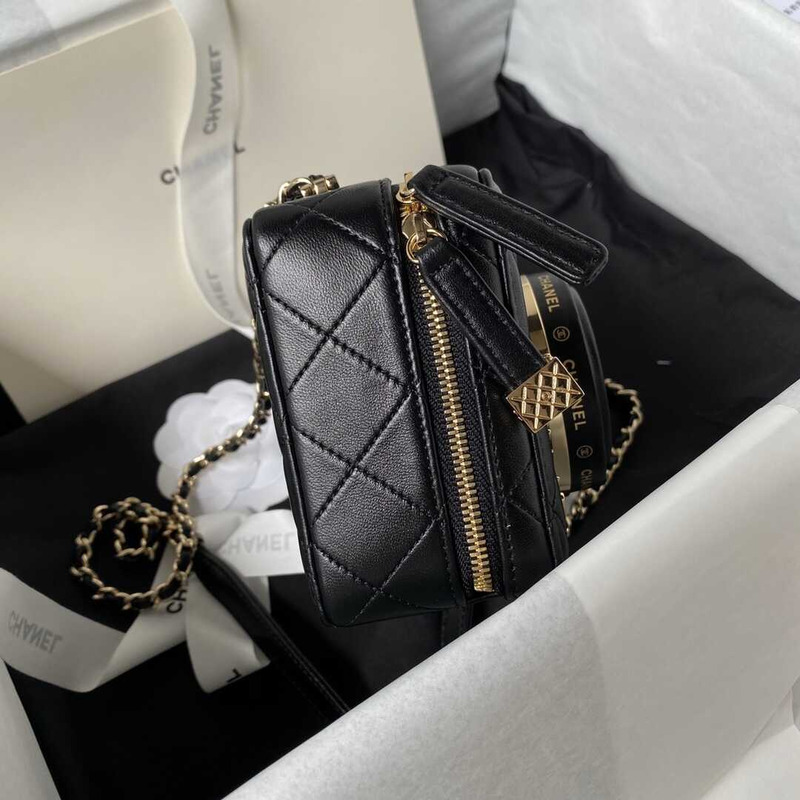 Ch*el camera bag lambskin & gold-tone metal black