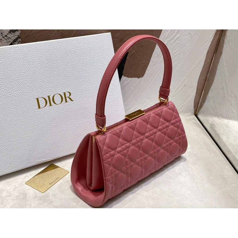 D*or caro cannage frame bag pink leather