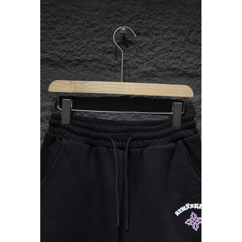 Chrome Heart Embroidered Cotton Shorts Black