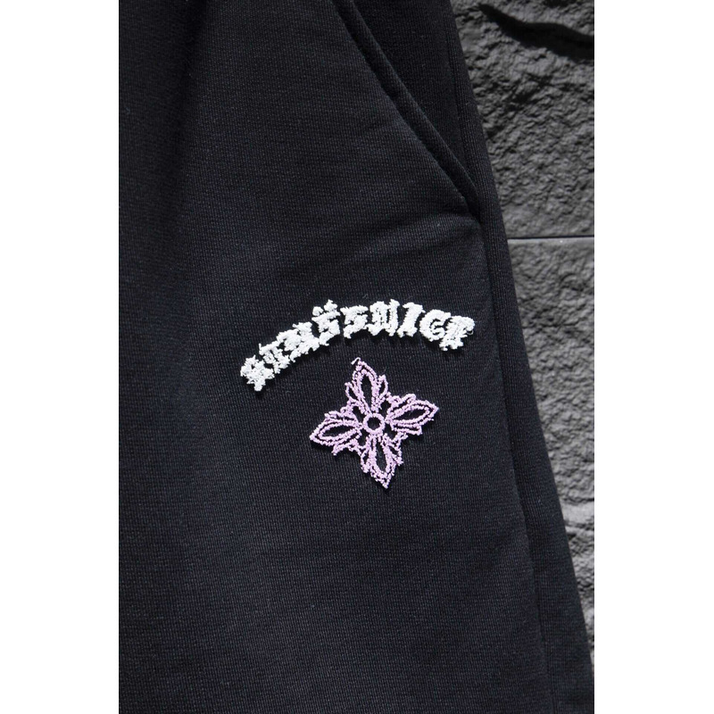Chrome Heart Embroidered Cotton Shorts Black