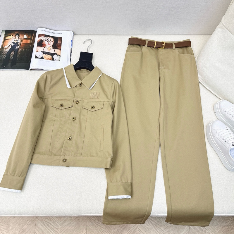 Miu Miu Logo Chino Jacket  In Khaki