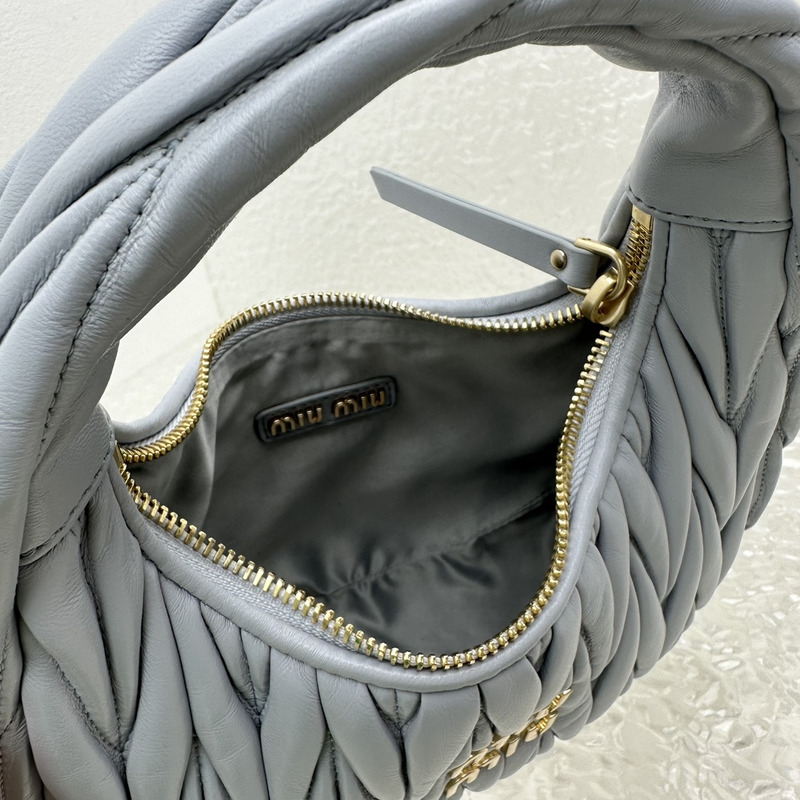 Miu Miu Wander Matelassé Nappa Leather Half Moon Bag Blue