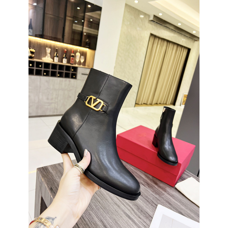 Valentino Vlogo Signature Calfskin Ankle Boot Black