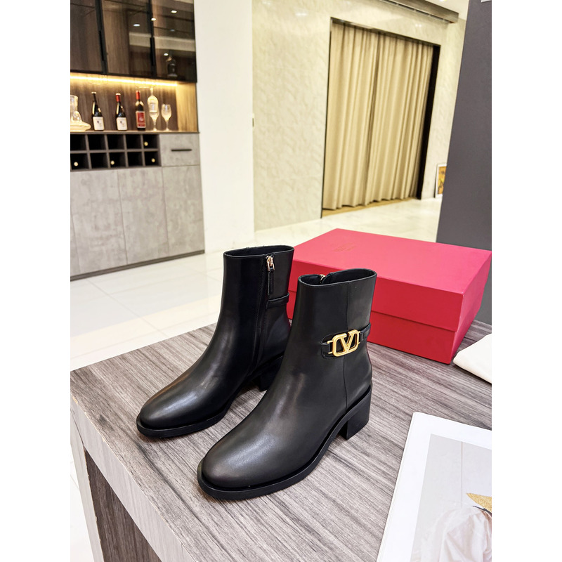 Valentino Vlogo Signature Calfskin Ankle Boot Black