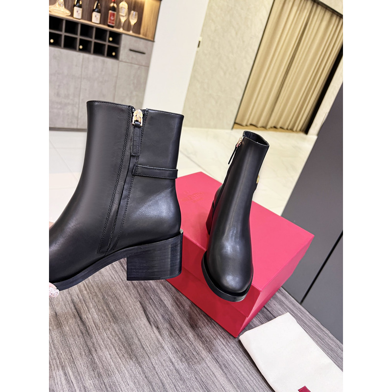 Valentino Vlogo Signature Calfskin Ankle Boot Black