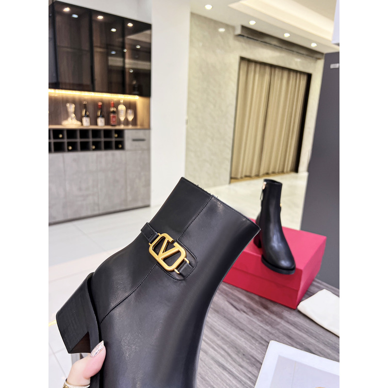 Valentino Vlogo Signature Calfskin Ankle Boot Black