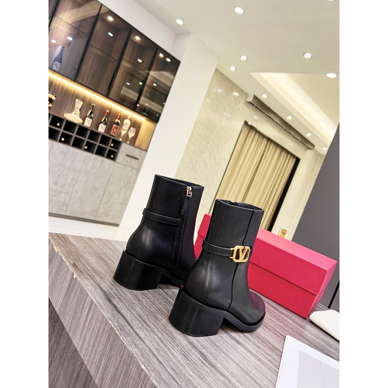 Valentino Vlogo Signature Calfskin Ankle Boot Black