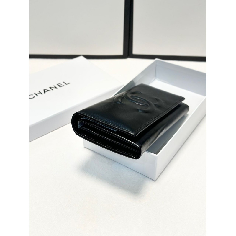 Ch*el cc long bifold wallet black