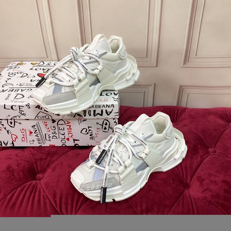 DOLCE & GABBANA Unisex Mixed-Materials Space Sneakers-Silver