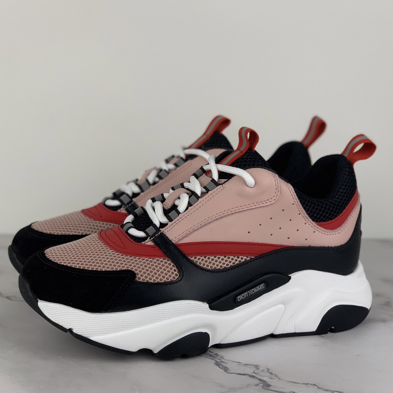D*or canvas and calfskin sneakers in pink/red/black