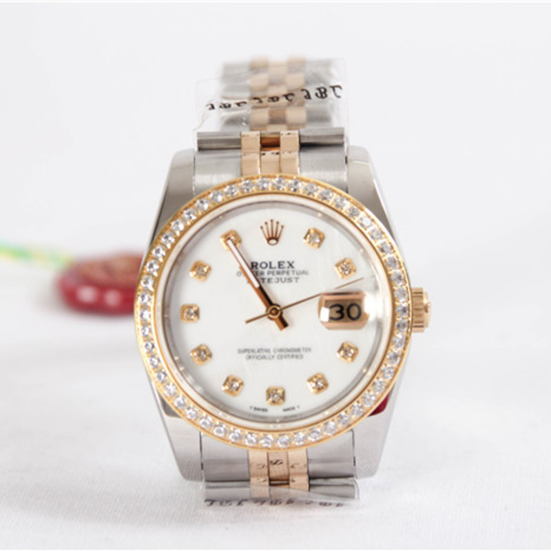 High Quality Rolex Yellow Gold Stainless Steel Datejust Diamond Dome Bezel Wristwatch